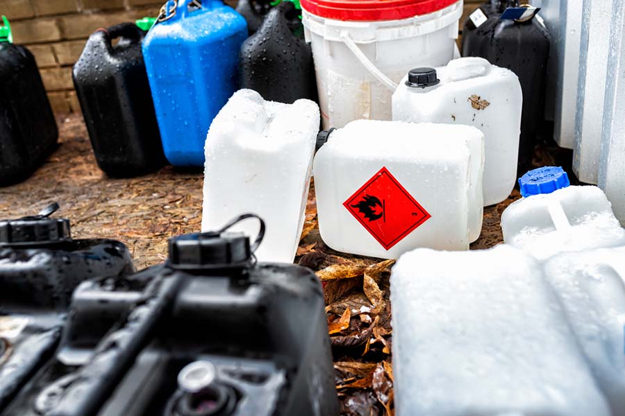 Plastic containers containing chemical waste