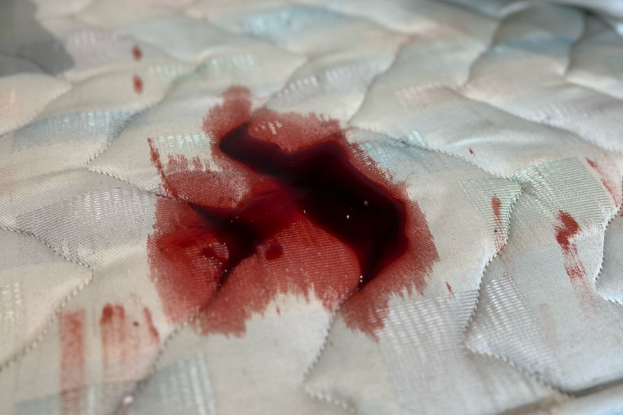 A pool of blood on a mattress