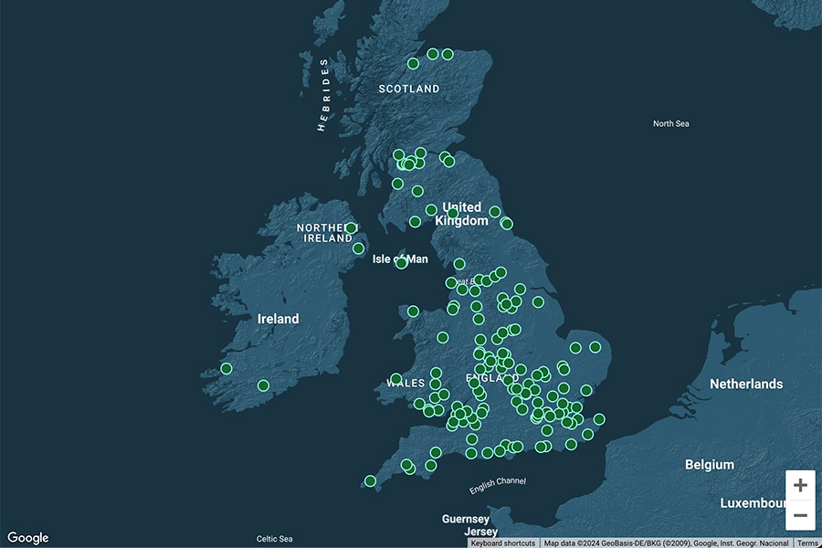 A map showing all locations that Ultima covers in the United Kingdom